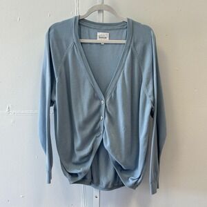 Kowtow Organic Cotton Cardigan Light Blue V-Neck Button Front Sweater Medium